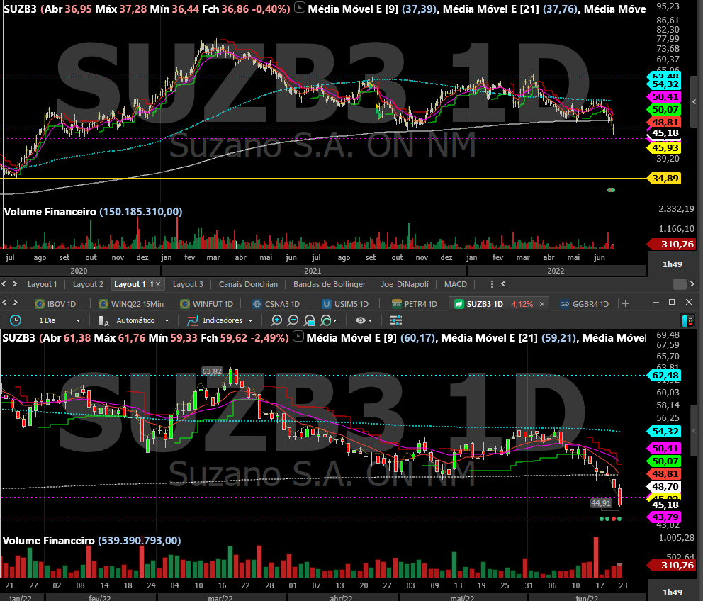 SUZB3 entrando em tendência de baixa